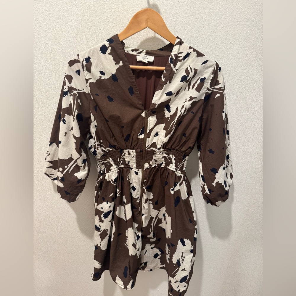 Brown and White Floral Dress